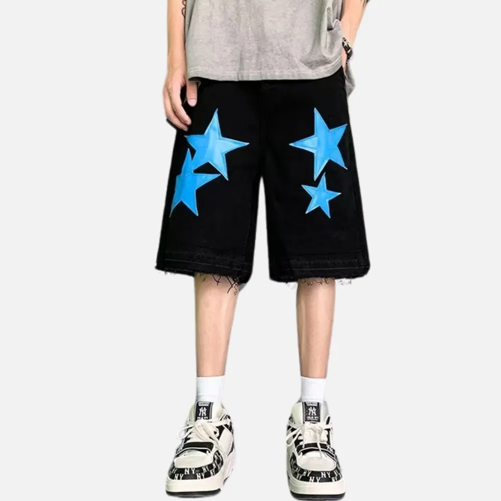 Star Patch Leather Embroidered Shorts