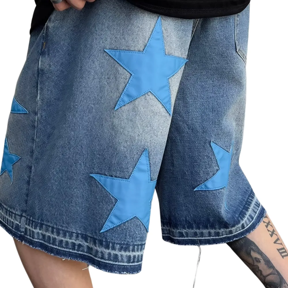 Star Patch Leather Embroidered Shorts