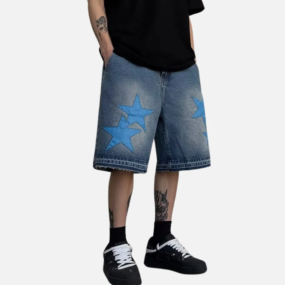 Star Patch Leather Embroidered Shorts