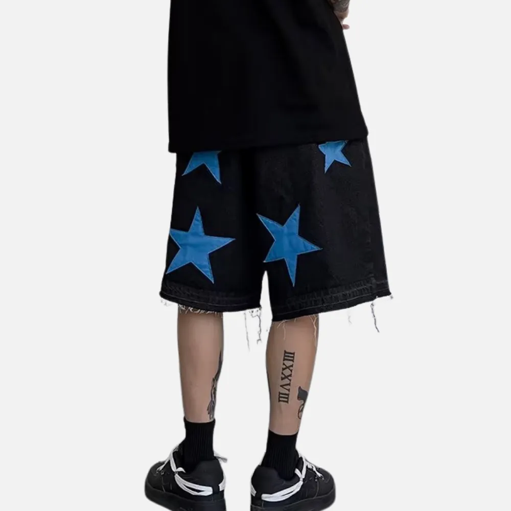 Star Patch Leather Embroidered Shorts
