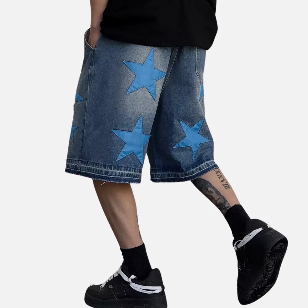 Star Patch Leather Embroidered Shorts
