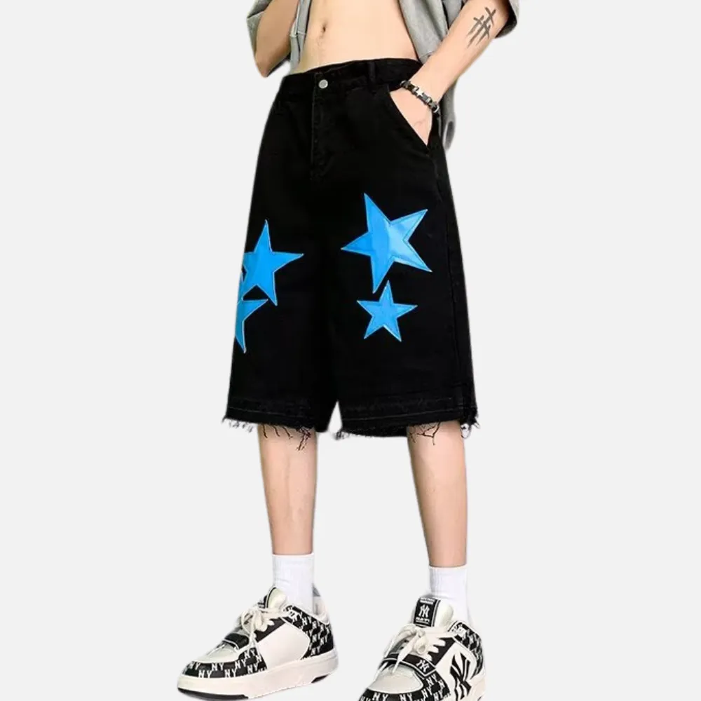 Star Patch Leather Embroidered Shorts