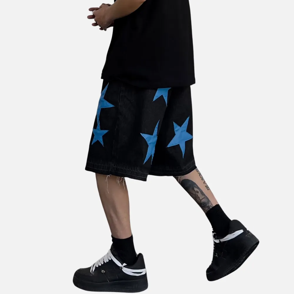 Star Patch Leather Embroidered Shorts