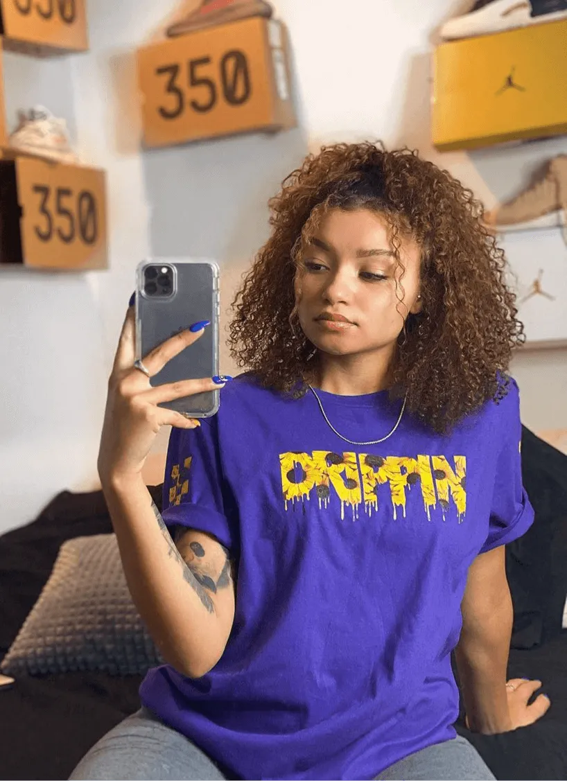 Sunflower Drippin (V3) | Purple Tee (Checkered Drippin Sleeve)