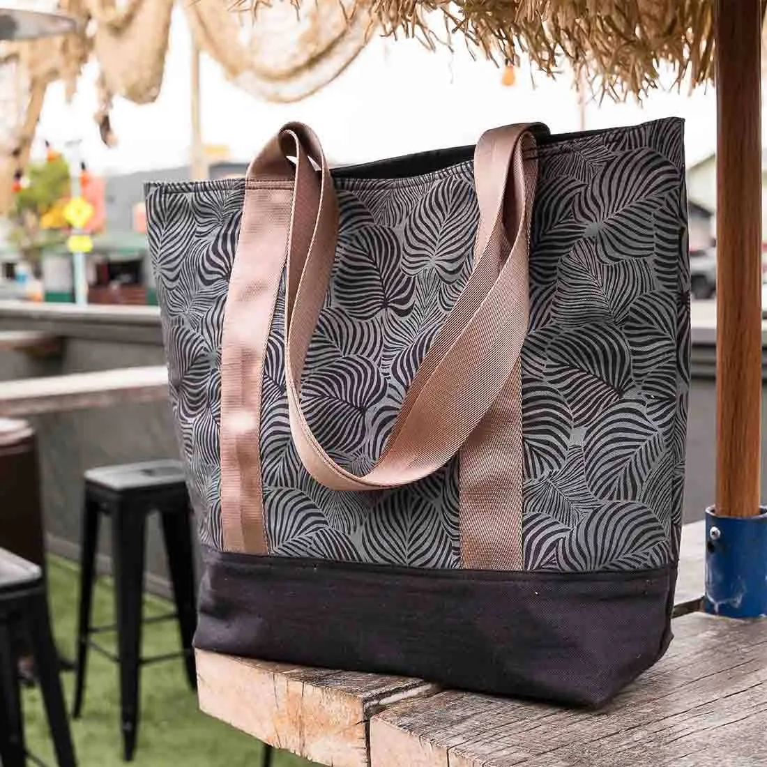 Sustainable Canvas Tote - Black Monstera