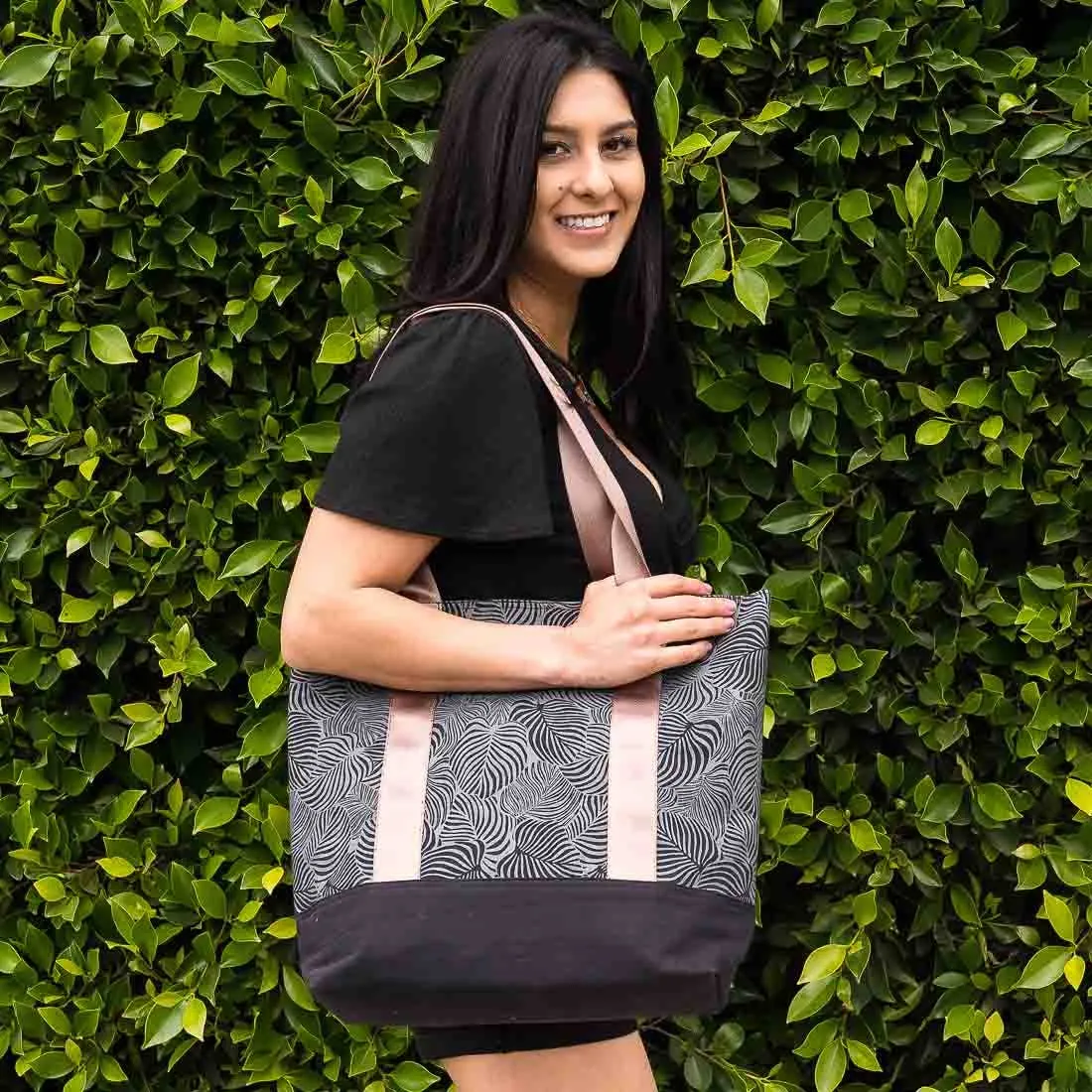 Sustainable Canvas Tote - Black Monstera