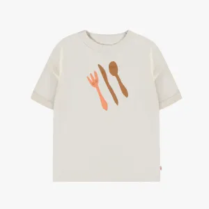 T-shirt ivoire à manches courtes en coton, enfant || Ivory short-sleeved t-shirt in cotton, child