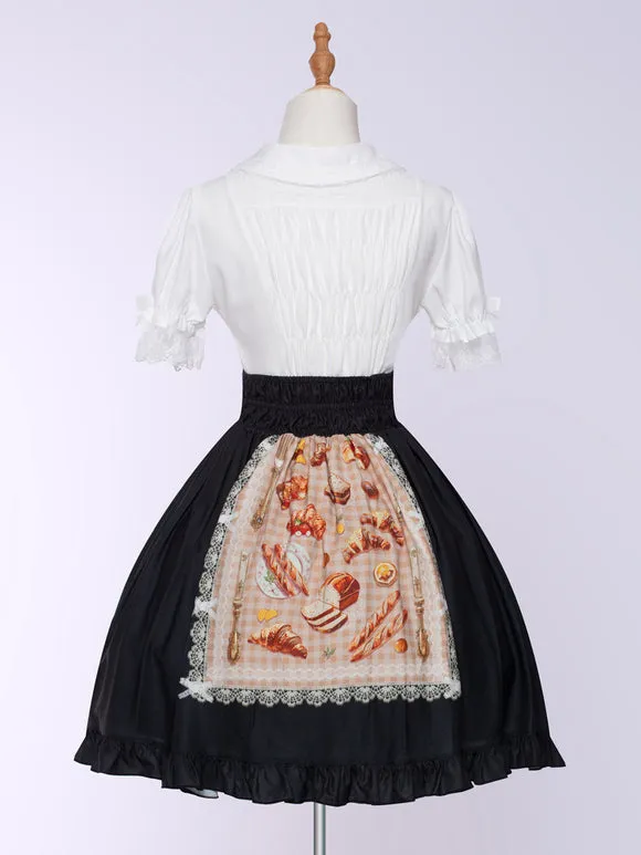 Tea Party Style Picnic Sweet Lolita Floral Print Black Ruffles Bows SK Lolita Skirts