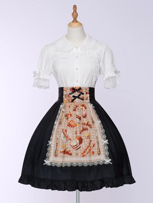 Tea Party Style Picnic Sweet Lolita Floral Print Black Ruffles Bows SK Lolita Skirts