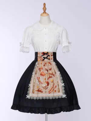 Tea Party Style Picnic Sweet Lolita Floral Print Black Ruffles Bows SK Lolita Skirts