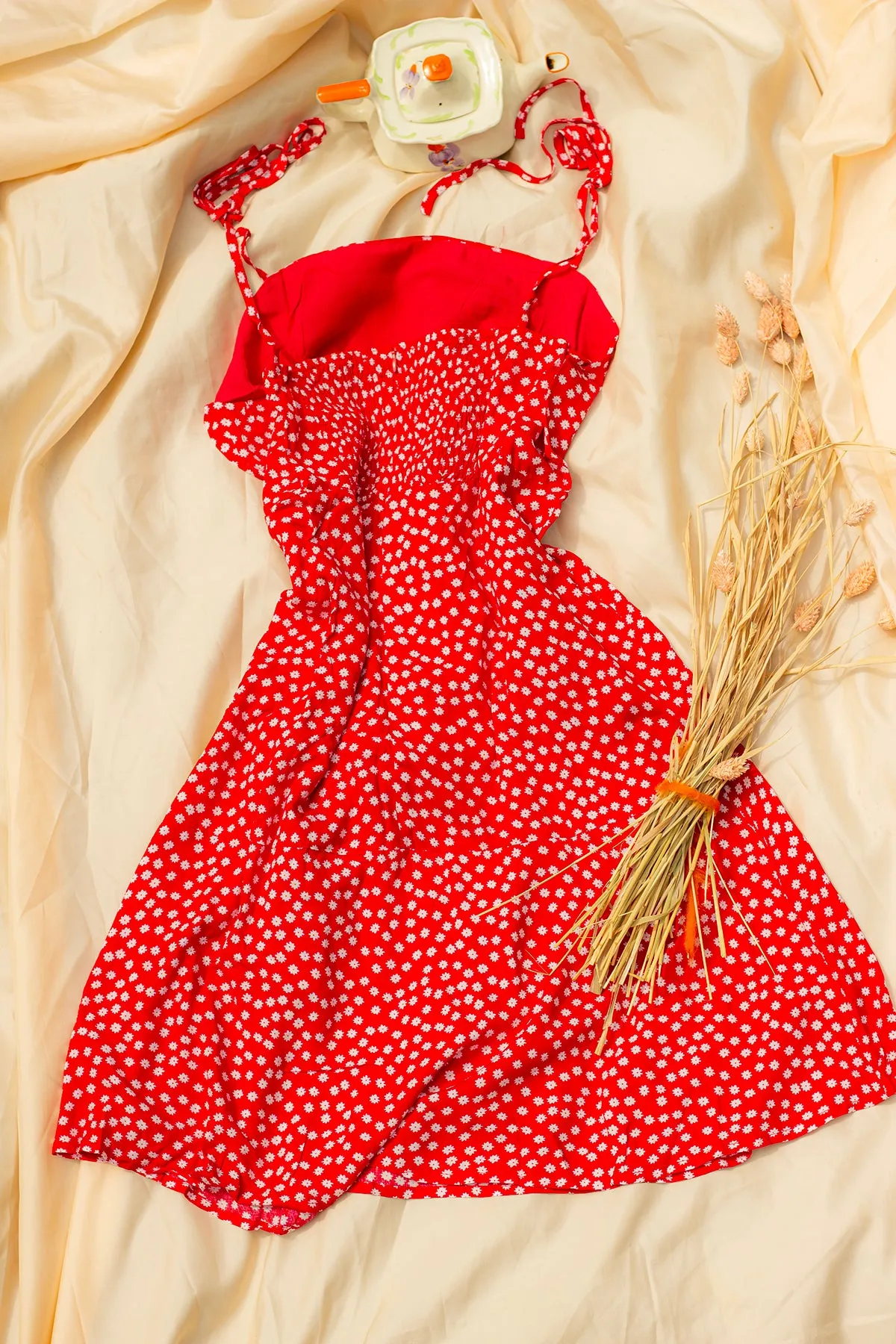 Tie Shoulder Micro Floral Print Day Dress