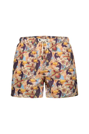 Tucan Print Swim Shorts In Light Blue