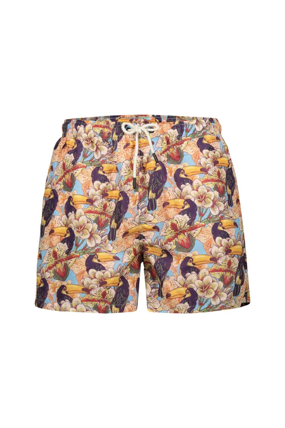Tucan Print Swim Shorts In Light Blue