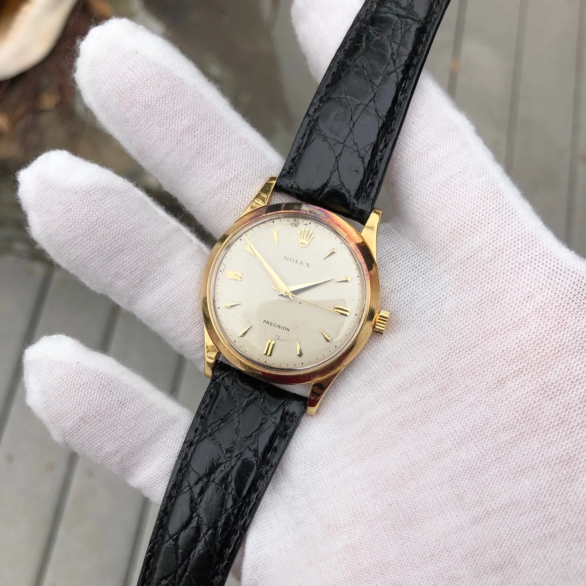 Vintage Rolex Precision 9006 18K Gold 34mm Manual Wind Caliber 1210 Wristwatch
