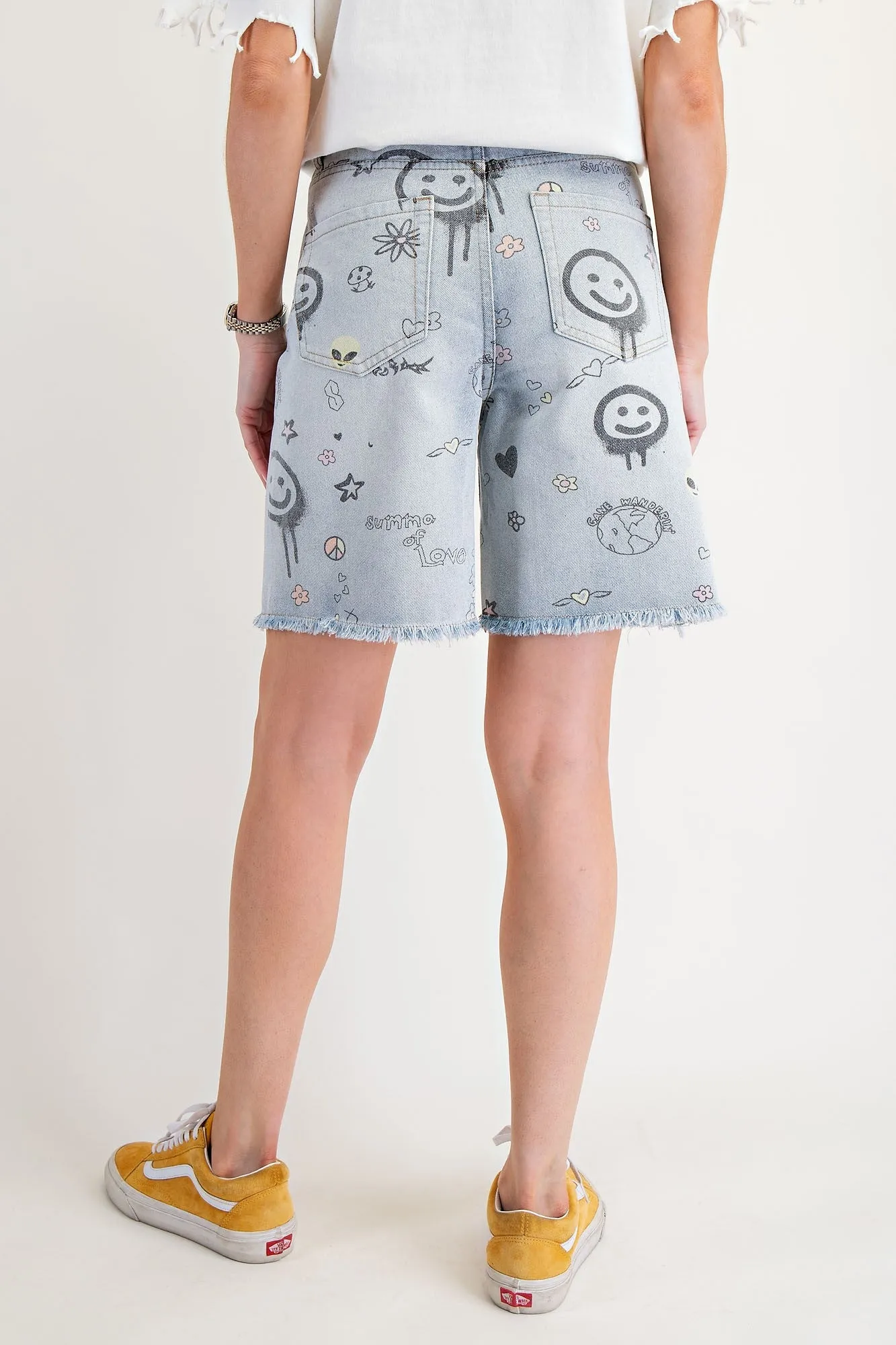 Washed Denim Printed Easel Shorts 3/6/25 9682
