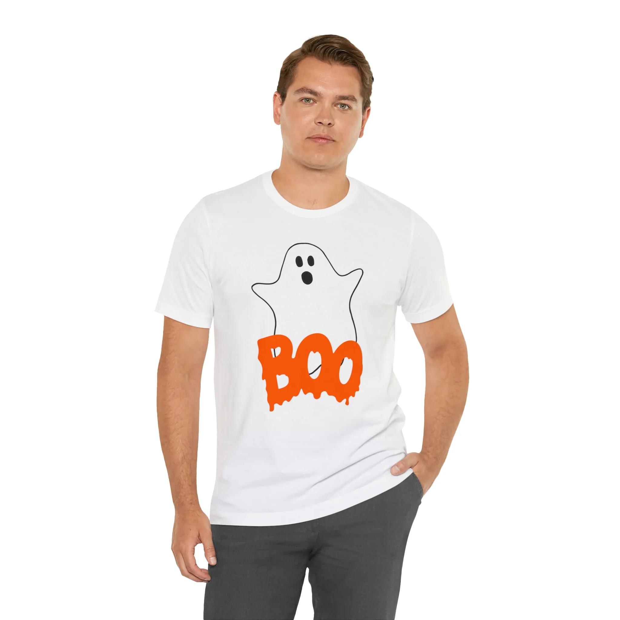 White Ghost Boo T-Shirt | Creepy Flying Ghost Tee |  Bella Canvas 3001Unisex | Scary Short Sleeve Tshirt