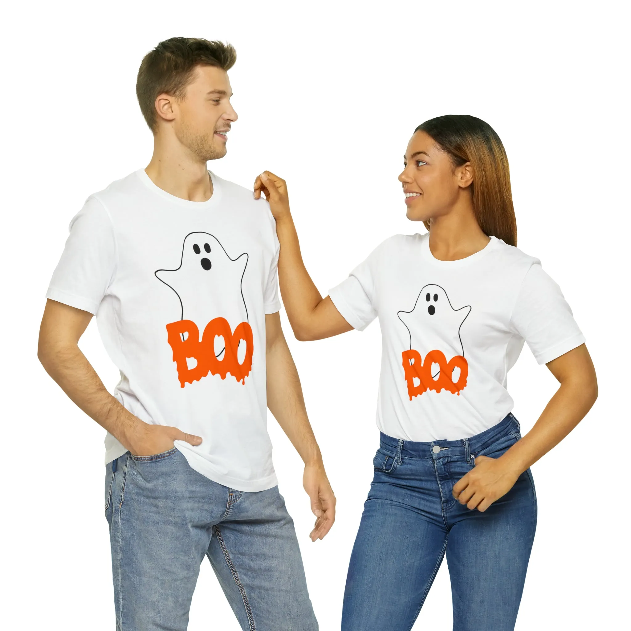 White Ghost Boo T-Shirt | Creepy Flying Ghost Tee |  Bella Canvas 3001Unisex | Scary Short Sleeve Tshirt