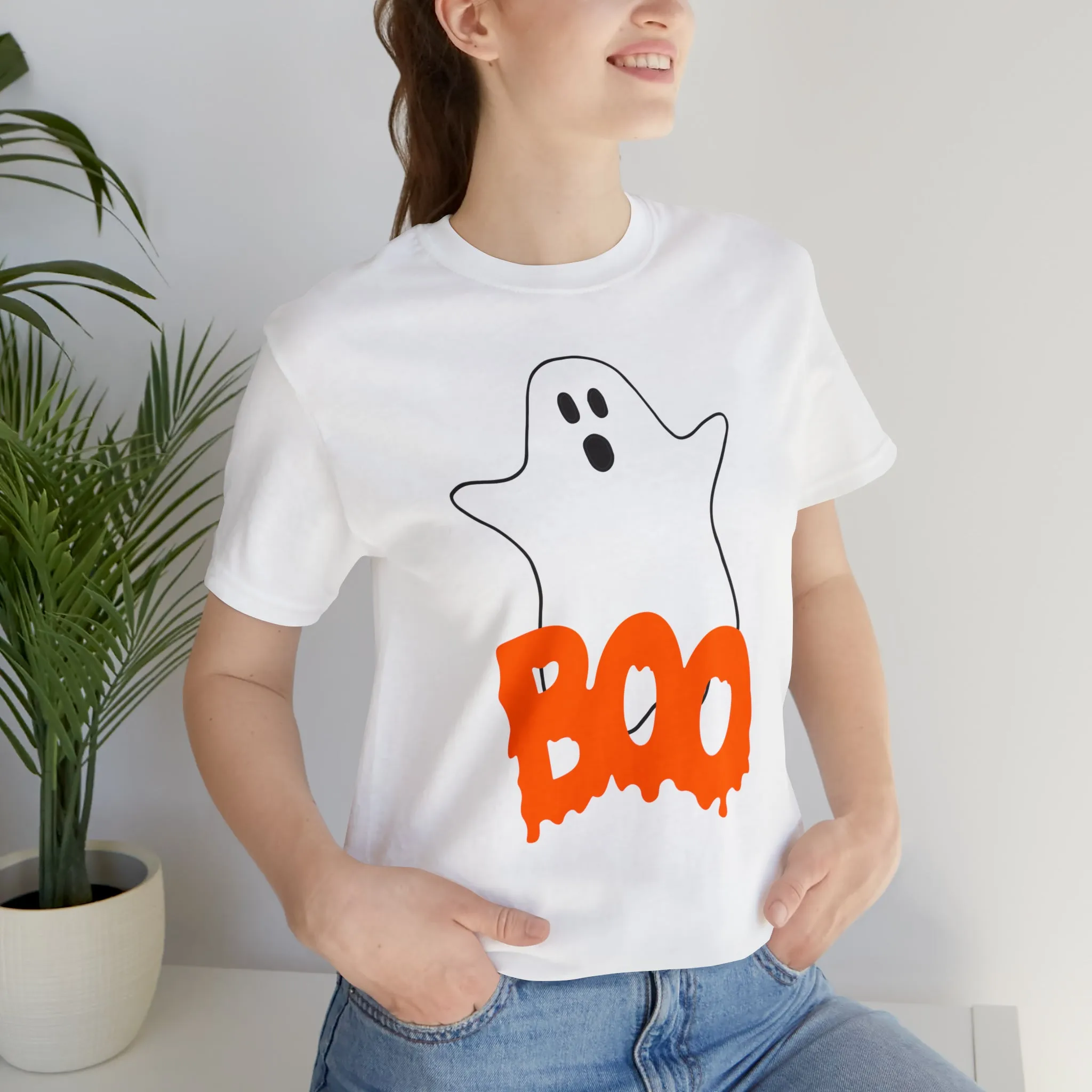 White Ghost Boo T-Shirt | Creepy Flying Ghost Tee |  Bella Canvas 3001Unisex | Scary Short Sleeve Tshirt