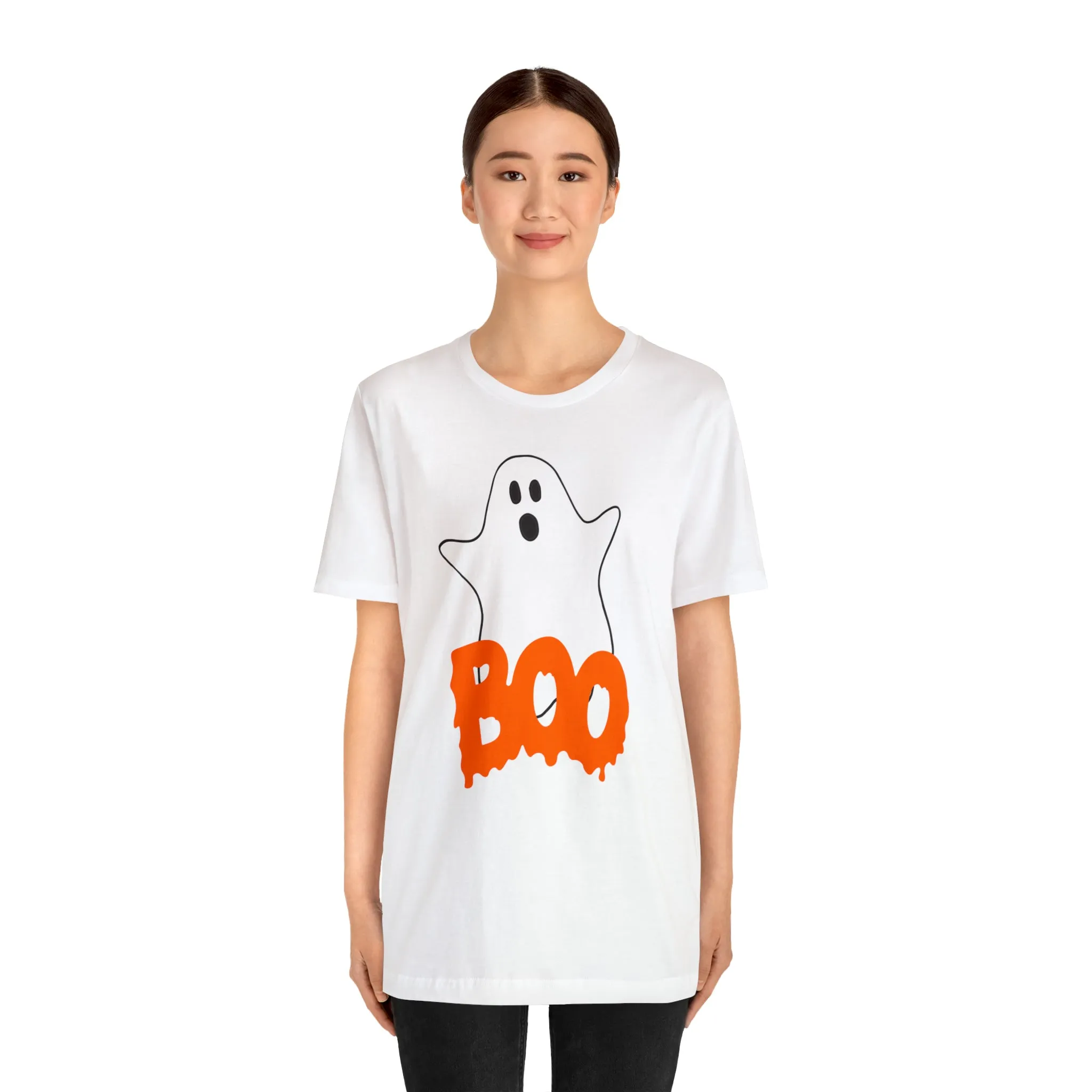 White Ghost Boo T-Shirt | Creepy Flying Ghost Tee |  Bella Canvas 3001Unisex | Scary Short Sleeve Tshirt