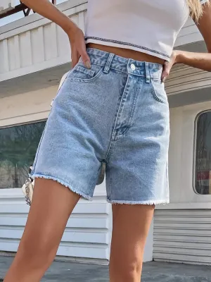 Women's Blue Denim Shorts High Waist Casual Chic Loose Jean Shorts