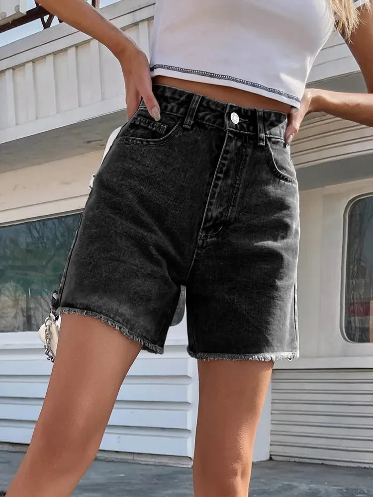 Women's Blue Denim Shorts High Waist Casual Chic Loose Jean Shorts