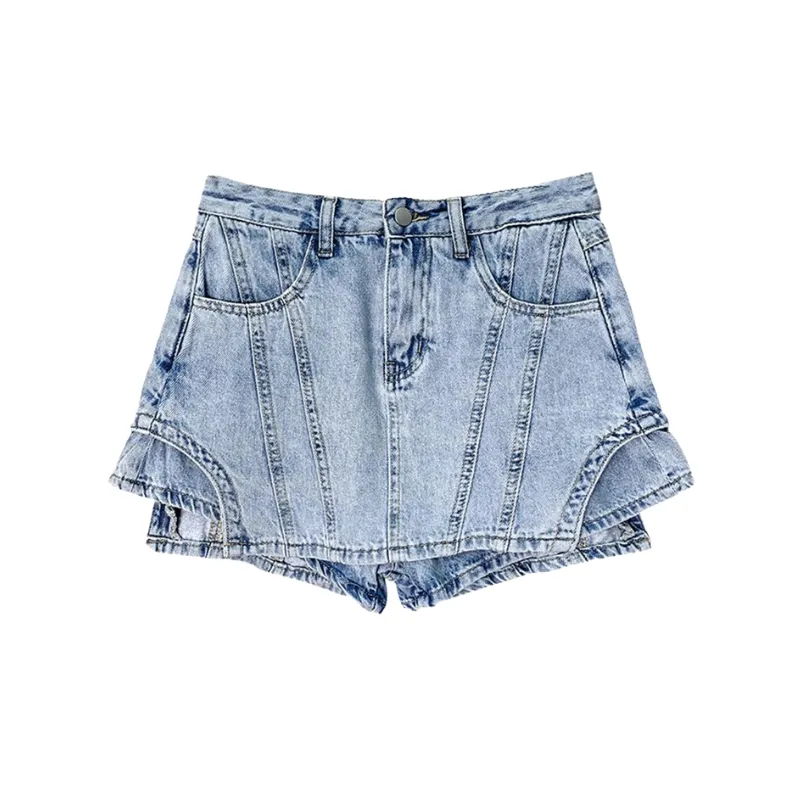 Women's Fake Two Piece Denim Shorts