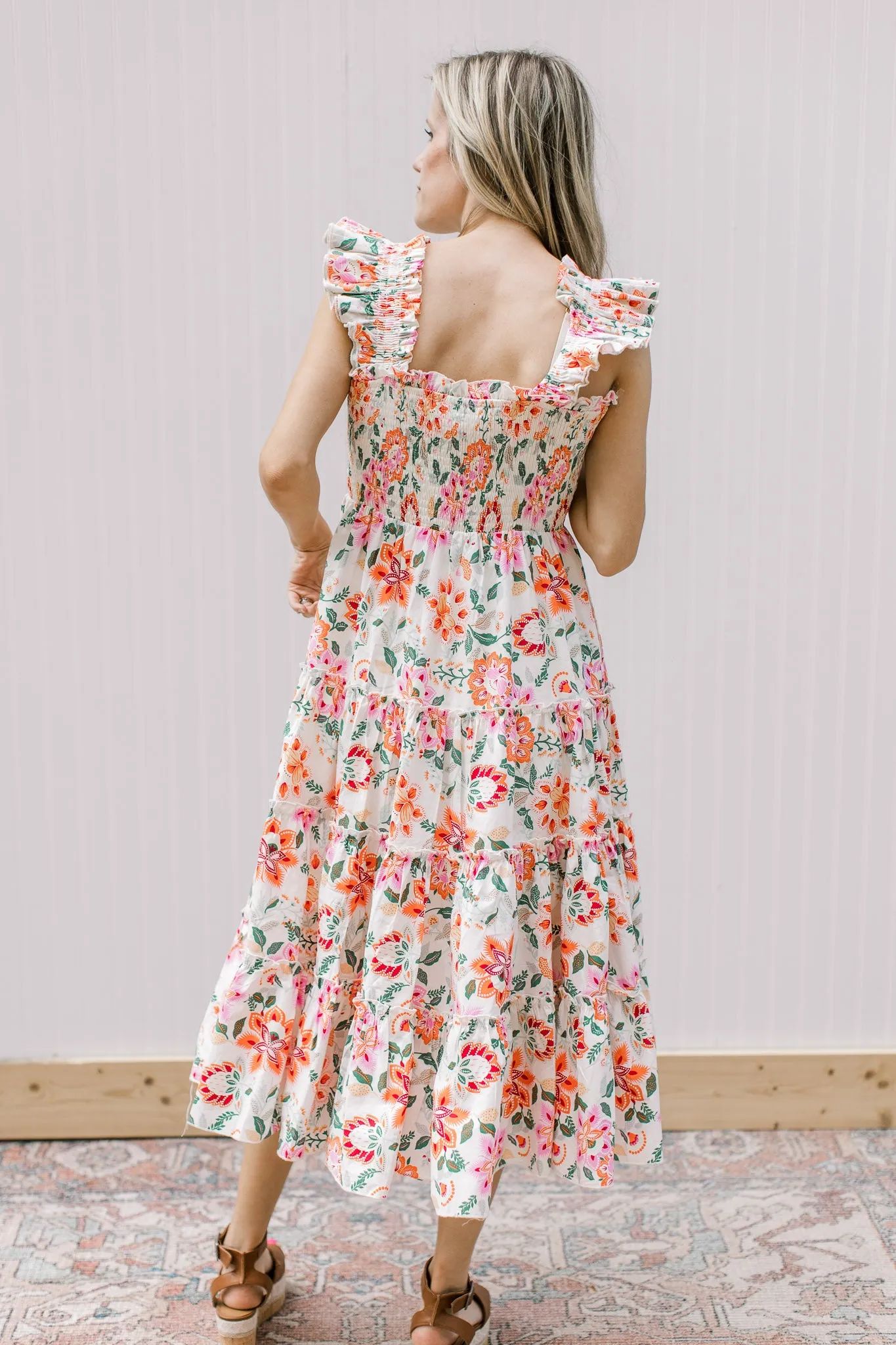 XZ Floral Ruffle Sleeve Midi Dress