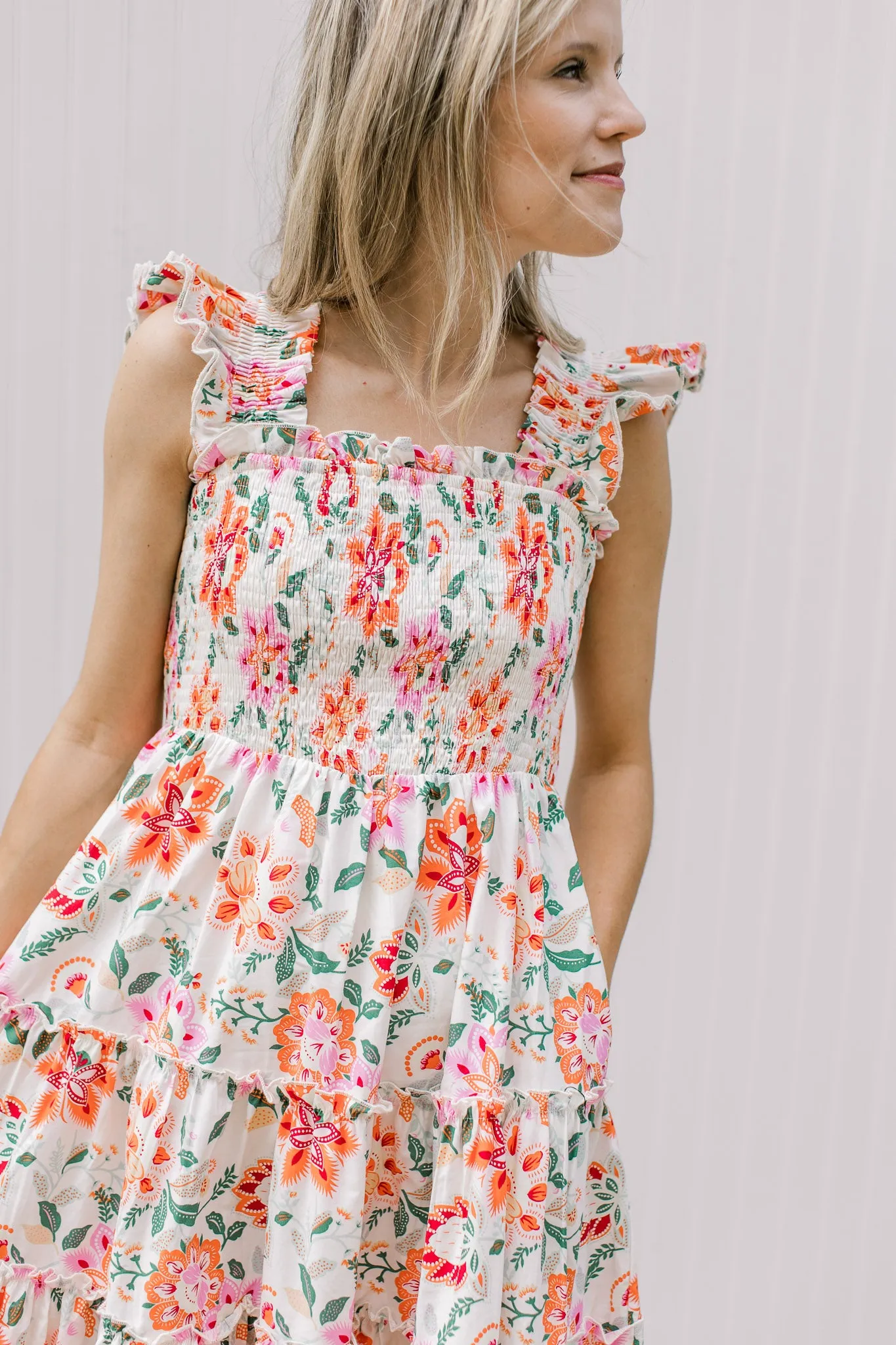 XZ Floral Ruffle Sleeve Midi Dress