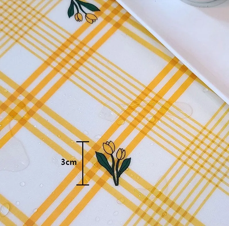 Yellow Checkered Flower Matte Laminated Cotton Waterproof Fabric - Quality Korean Fabric by the yard / 54438