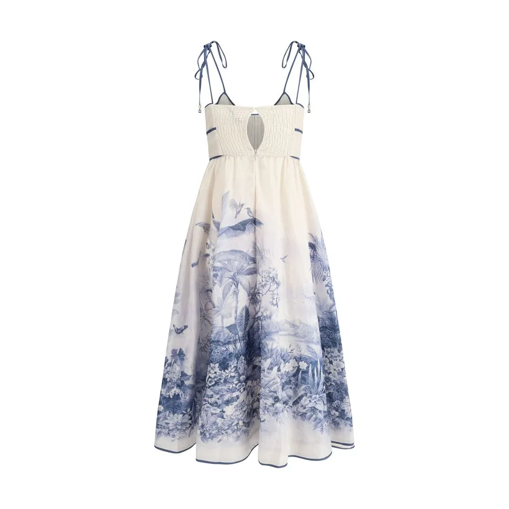 ZIMMERMANN Wylie Women Ivory Dress Linen Floral Print A-Line Long Sundress Sz 1